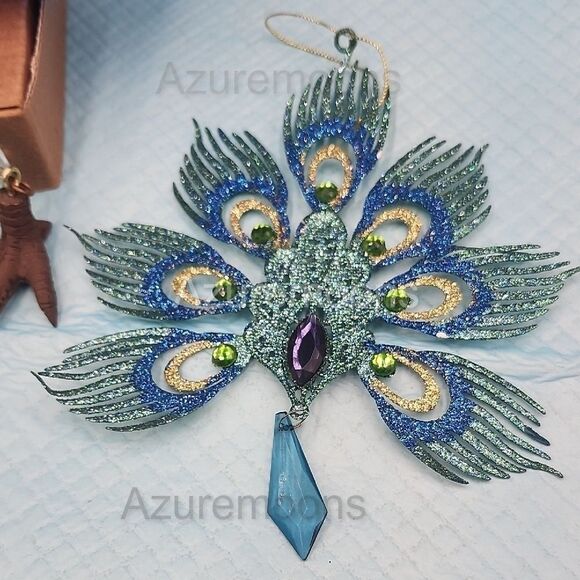 Blue and Green Peacock shelf sitter and ornament Decor Set - Picture 5 of 6